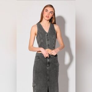 Walter Baker TORY Top Vest Grey Washed Black Denim